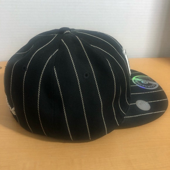 NY Black Pinstriped/Rhinestone Fitted Flatbill Cap - Picture 6 of 8